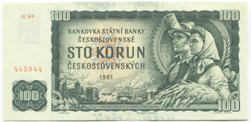 100 Korún ceskoslovenských 1961 (Industriearbeiter und Landarbeiterin)