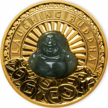 Laughing Buddha Gold Coin with Jade