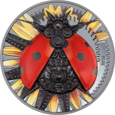 Mechanical Ladybug Black Proof 3 Ounce Silver